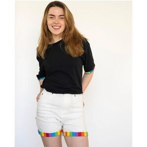 Pride Bunny black Rainbow LGBTQ Cuff T-Shirt sz M NWT